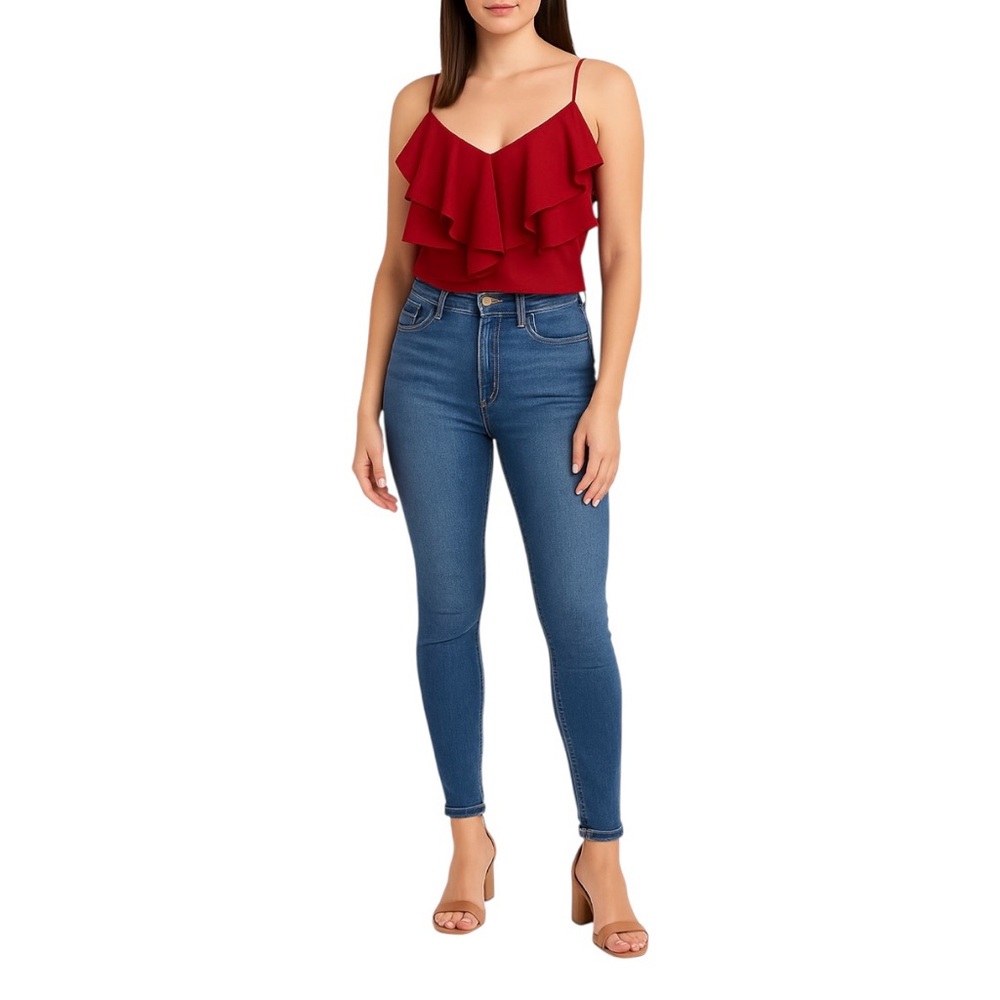 Alythea Women's Red Ruffle Cropped Tank Top | Size Small
